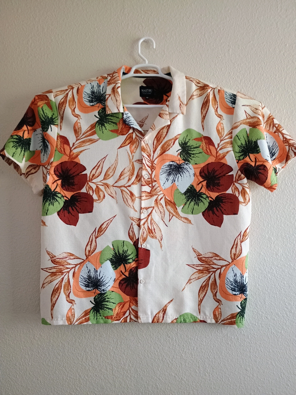 Malibu Beach Club 4X Big & Tall Tropical Hawaiian Leaf Camp Button Up Shirt